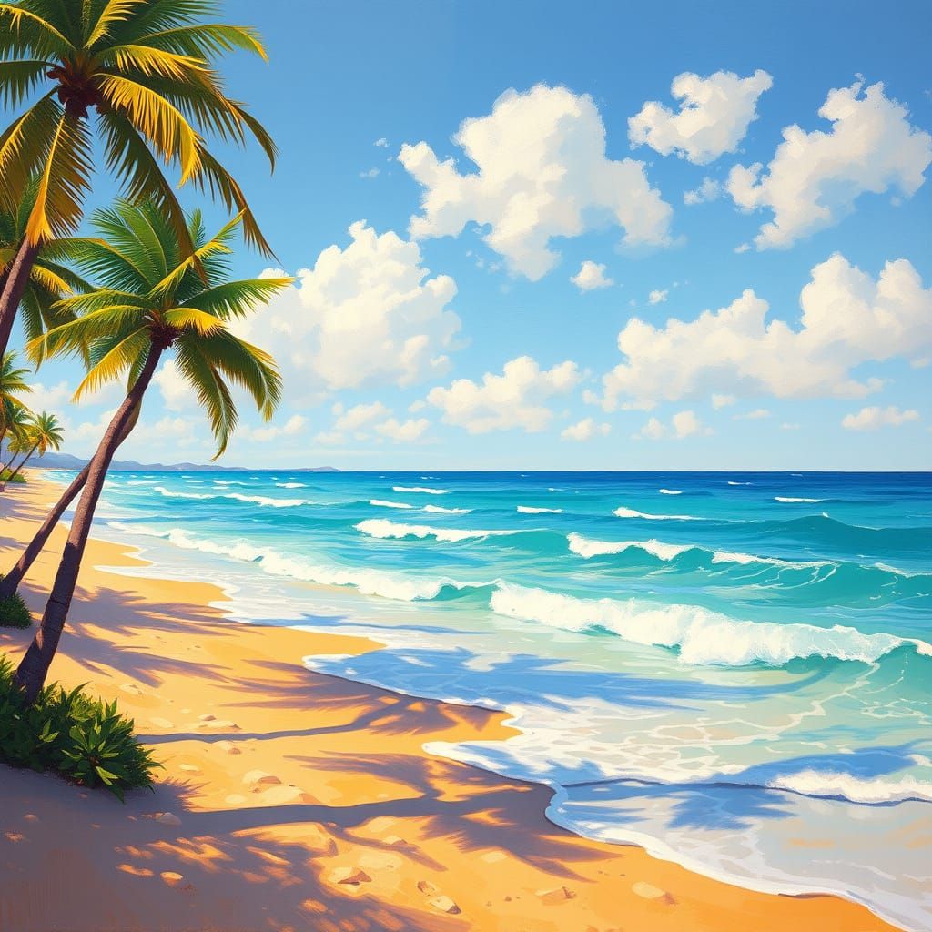 Impressionist Beaches with Golden Sand and Turquoise Waves