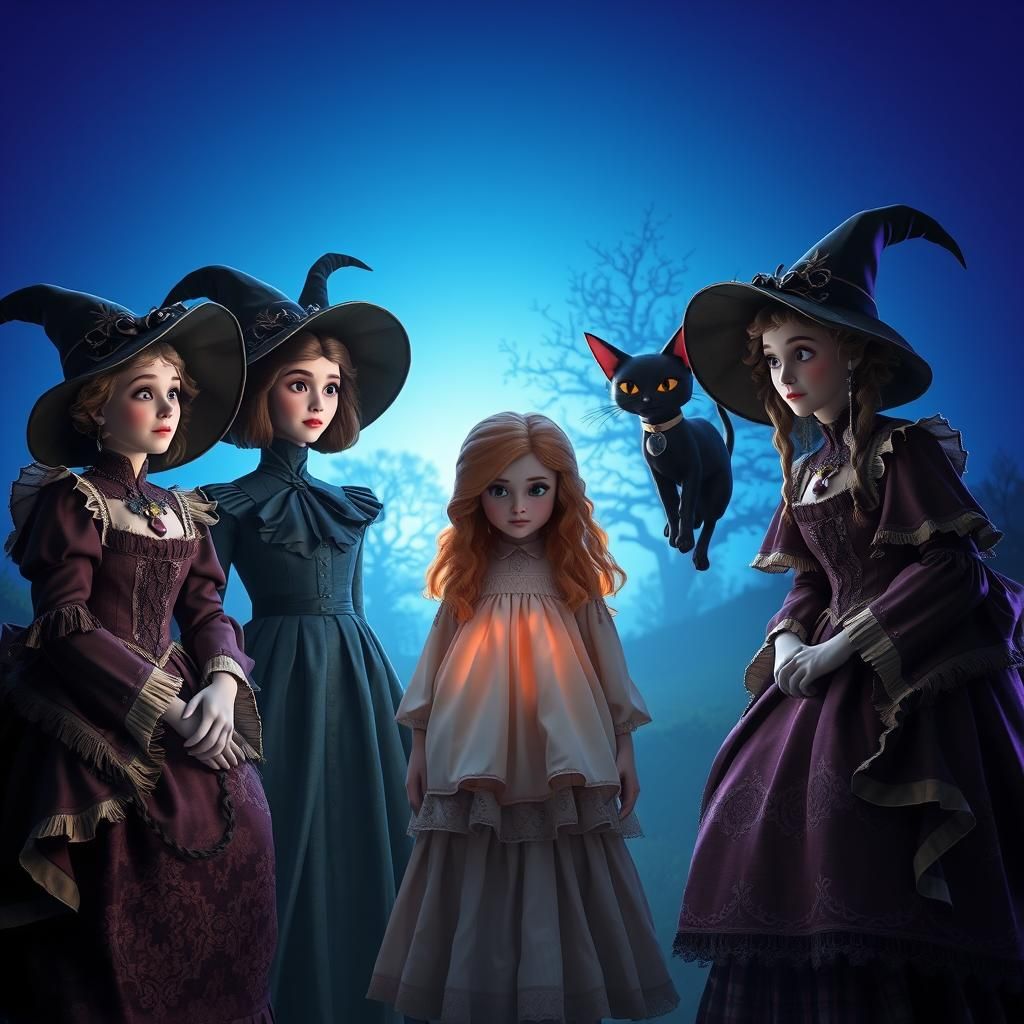 Hocus Pocus Sisters with Ghost Girl in 3D Art