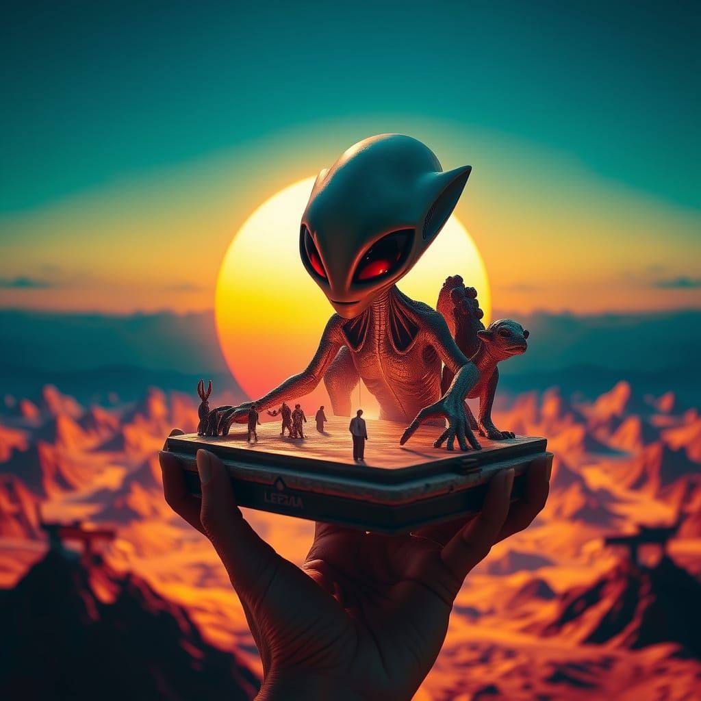 Cosmic Dystopian Scene in Surrealist Style