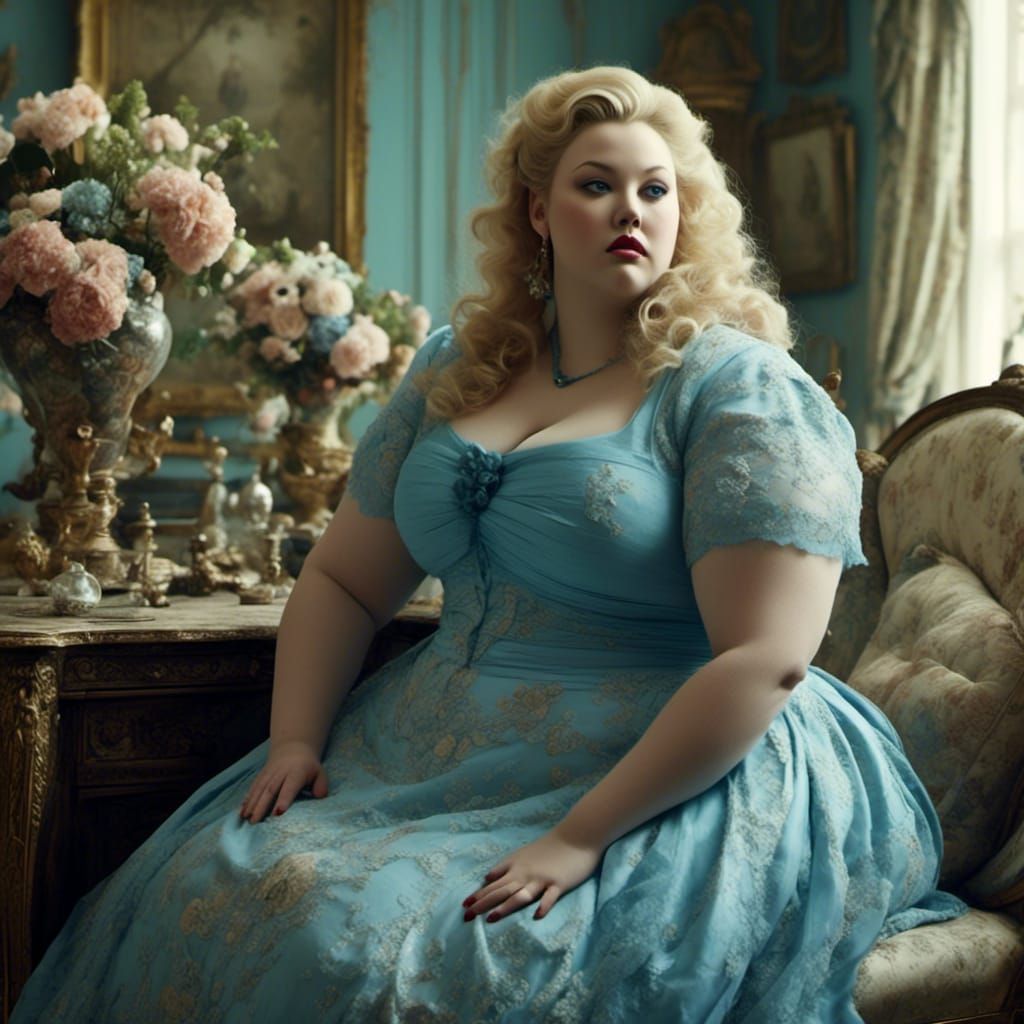 Curvy Woman in Regency Dress, Hyperrealistic Style