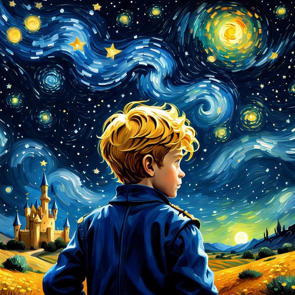 Little Prince Observes Starry Night Sky