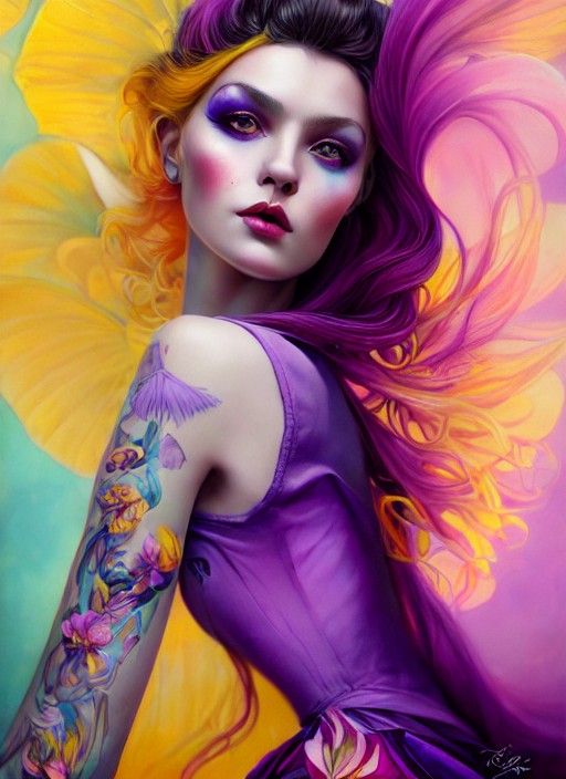 Goddess Portrait in Punk Style, Detailed Matte Painting