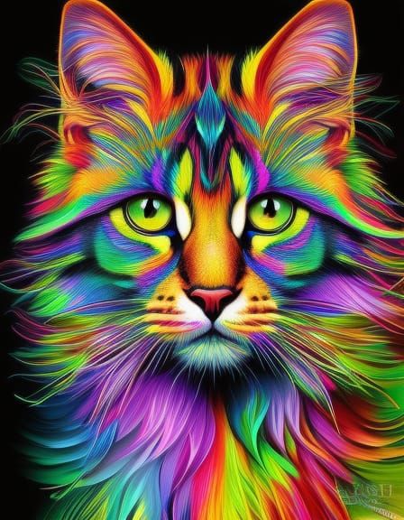 Rainbow Graffiti Mainecoon Kitten in Jungle