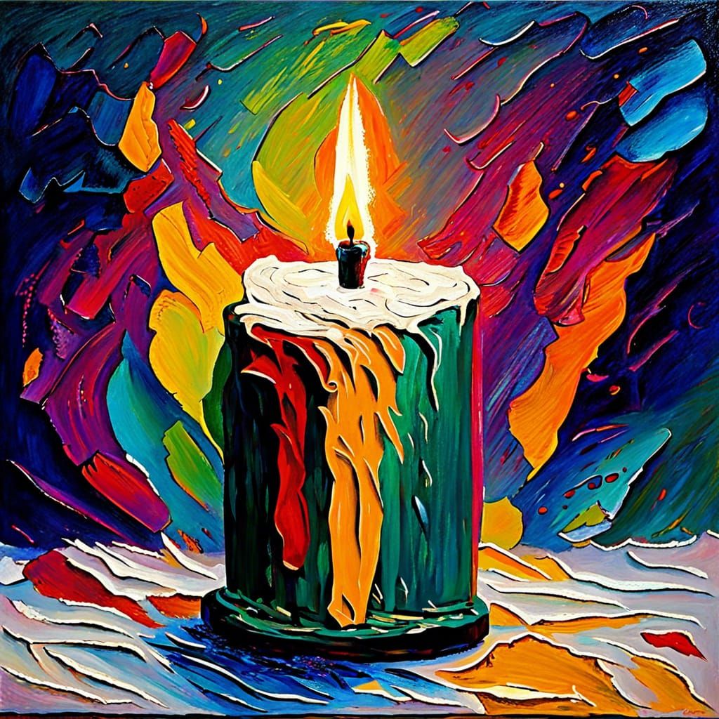 Christmas Candle in Neo-Impressionist Style