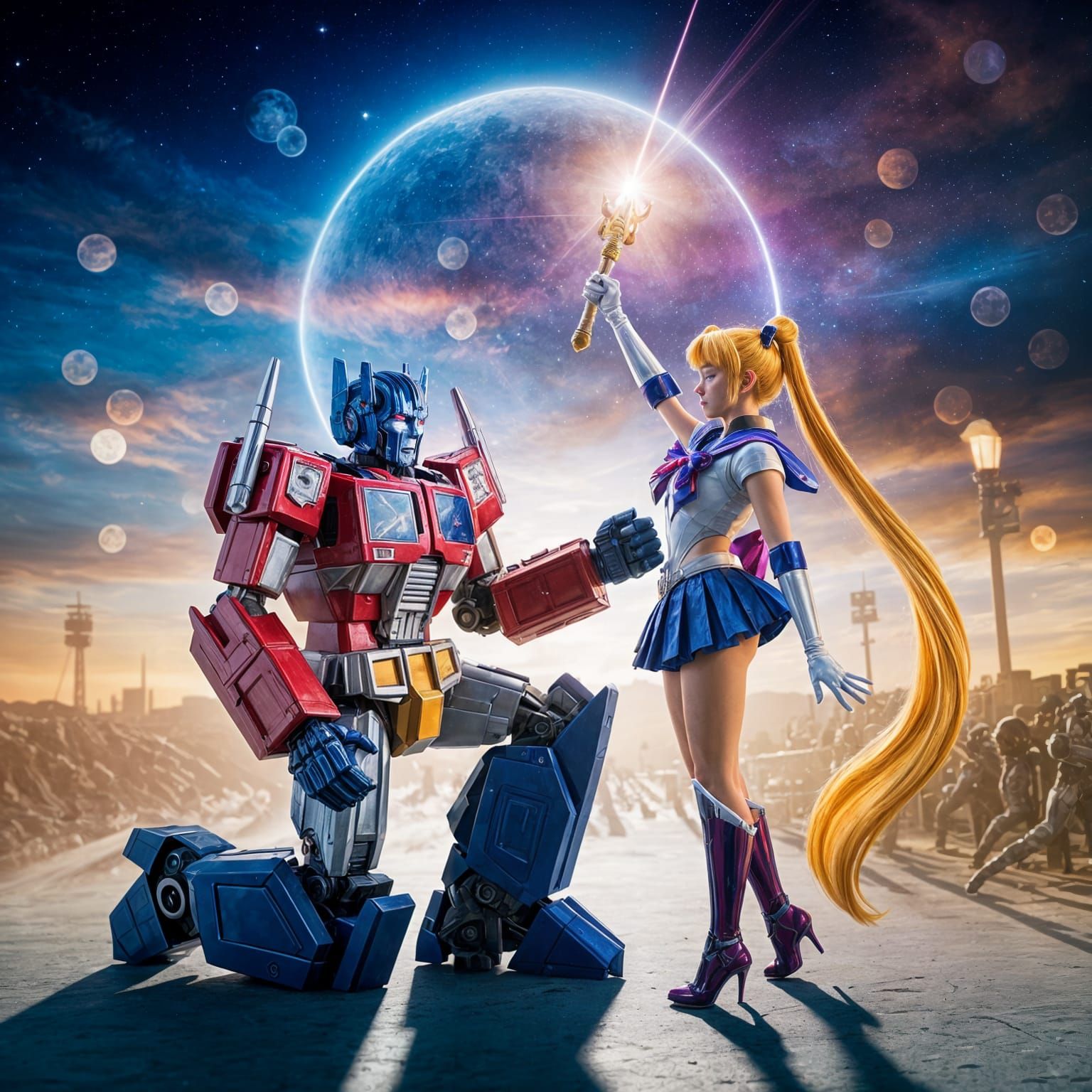 Optimus Prime & Sailor Moon Alliance in Cosmic Battle