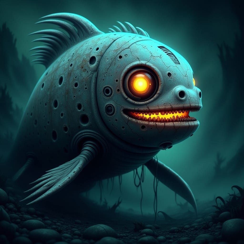 Gothic Fish Creature in Ocean Abyss