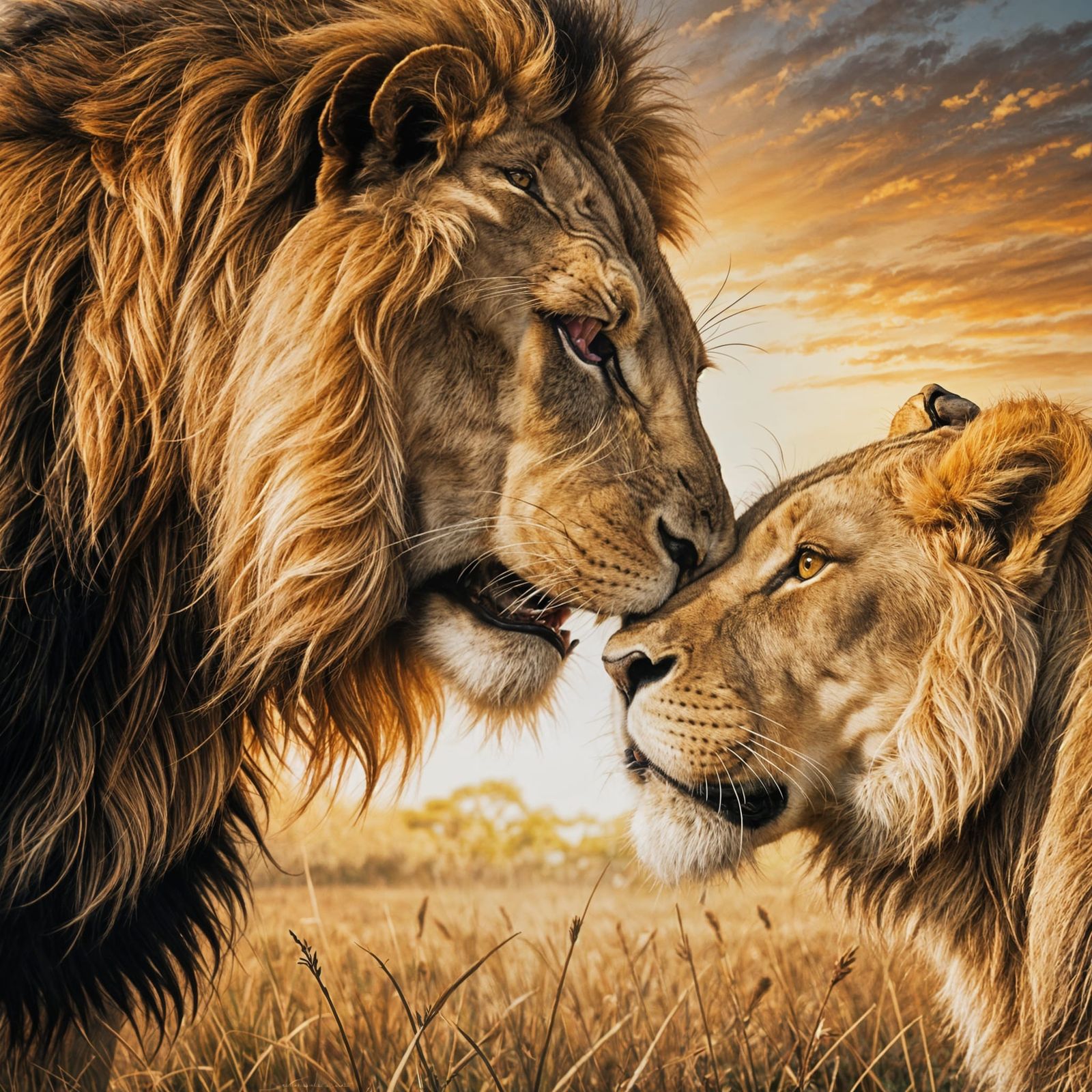 Touching Noses: A Lion and Lioness Portrait