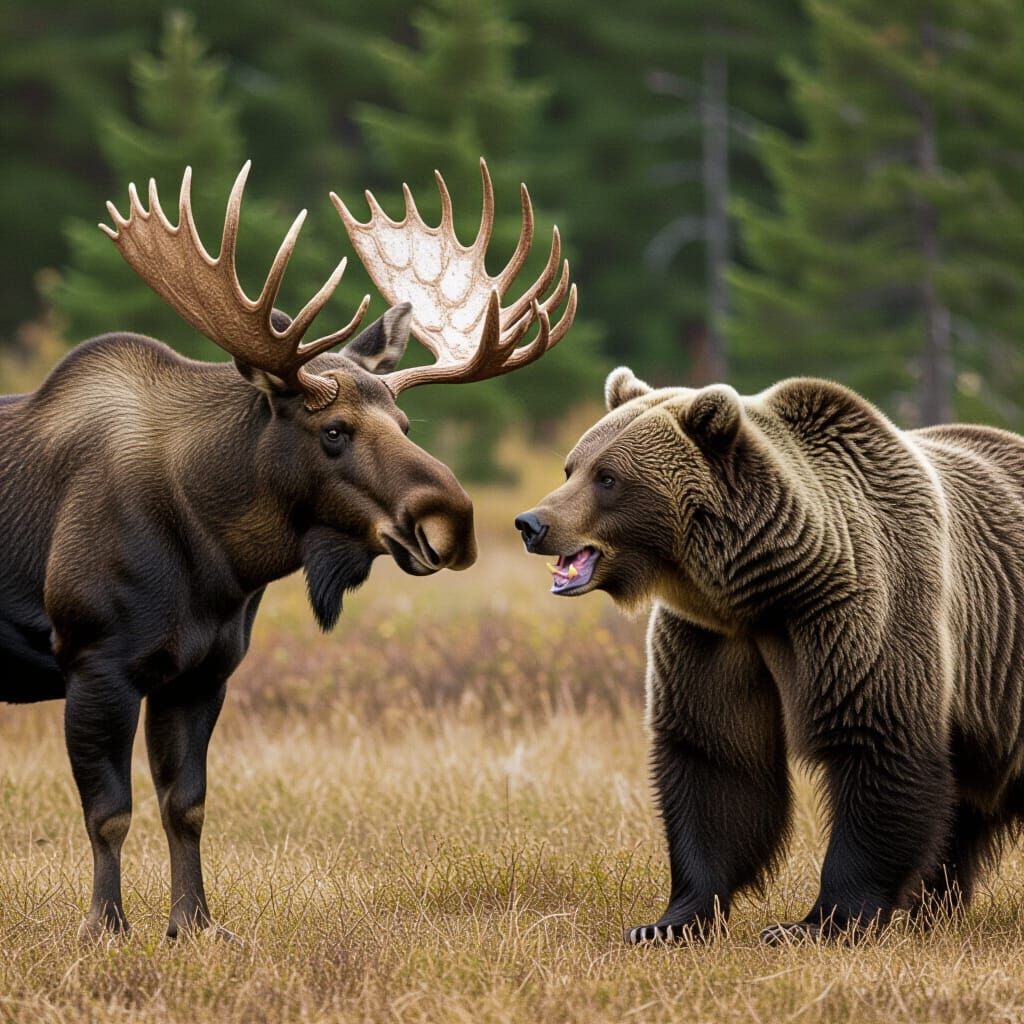 Moose and Grizzly Bear Standoff