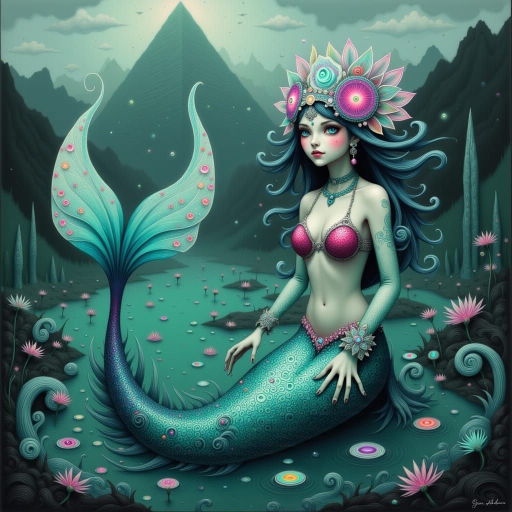 Spiteful Mermaid in Pyramid Lake, Mystical Art