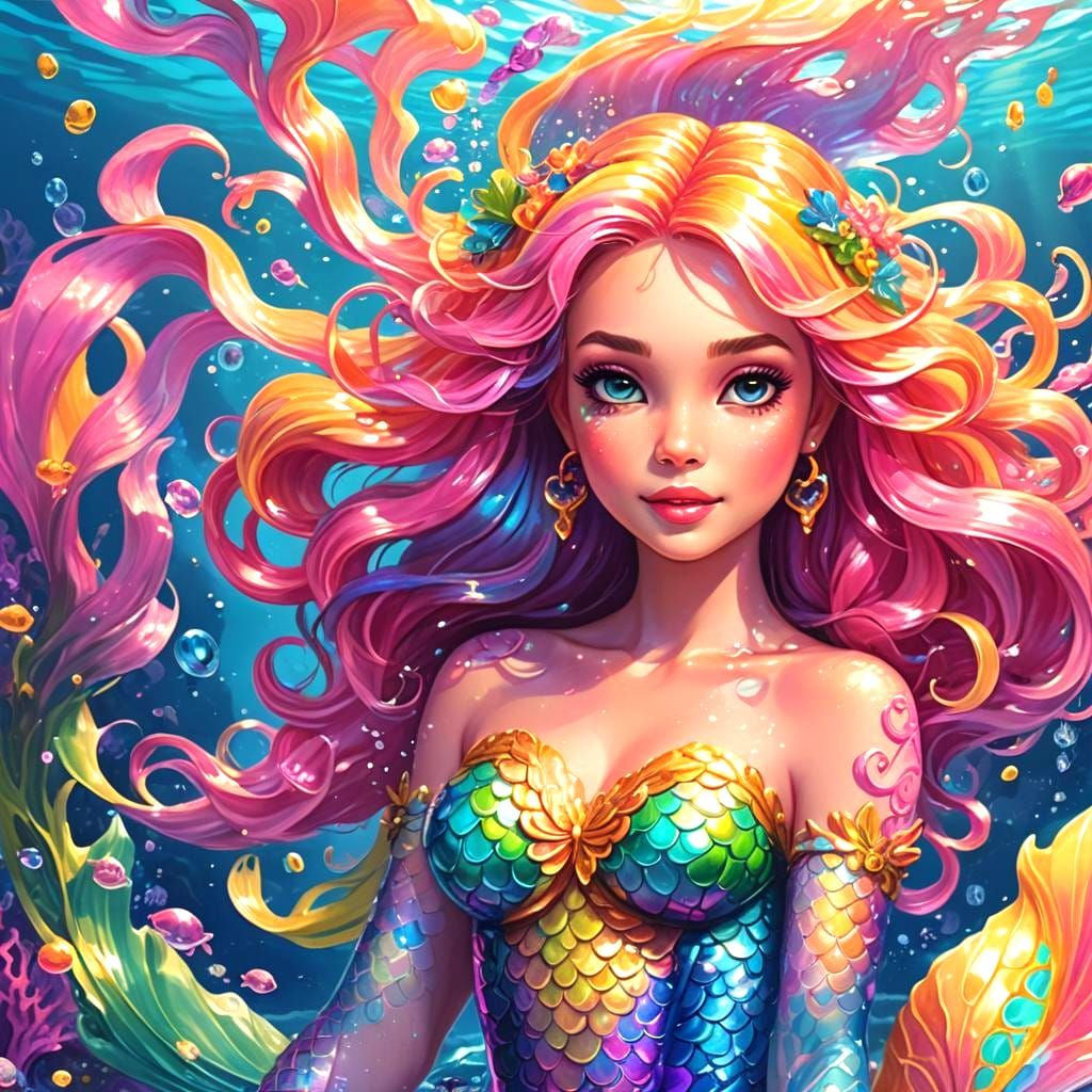 Lisa Frank Mermaid in Deep Blue Ocean