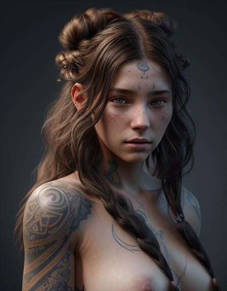 Woman with Tribal Tattoo Hair: Hyperdetailed Portrait