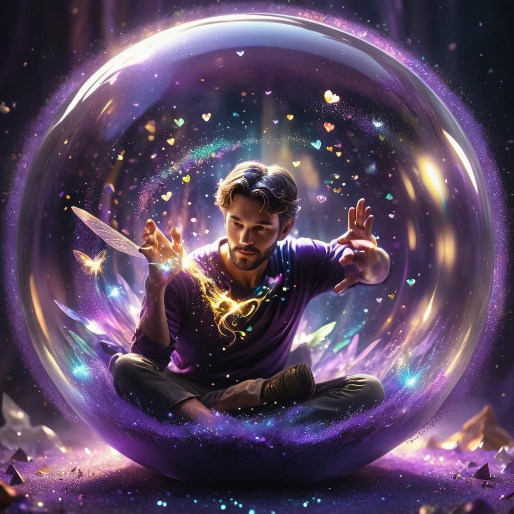 Man in Glass Sphere with Fairy Dust