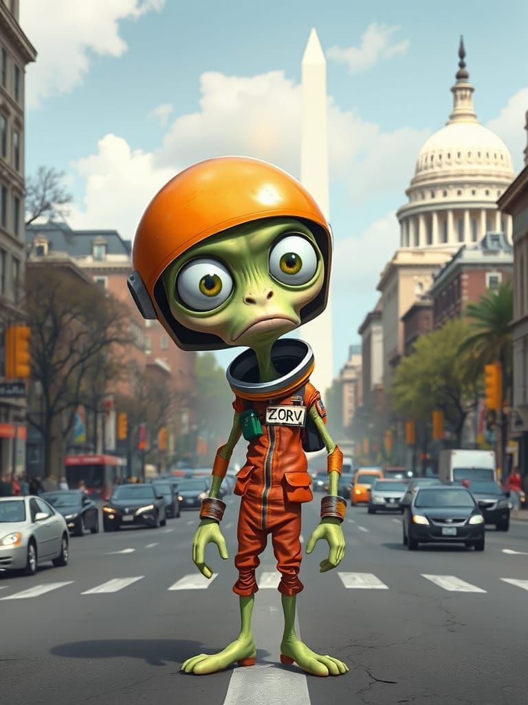 Extraterrestrial in Washington DC Cartoon Style