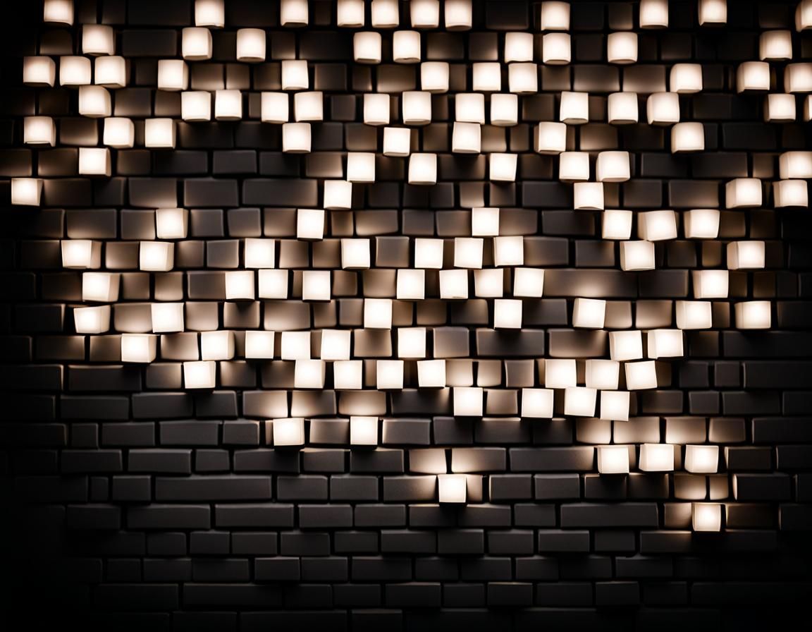Illuminated White Brick Wall in Dark Ambience