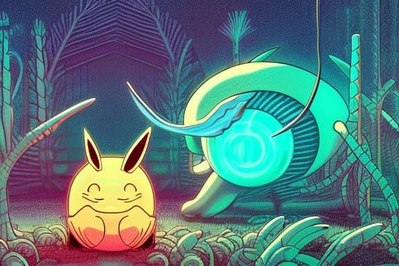 Hypno Pokemon Pencil Sketch with Neon Glow