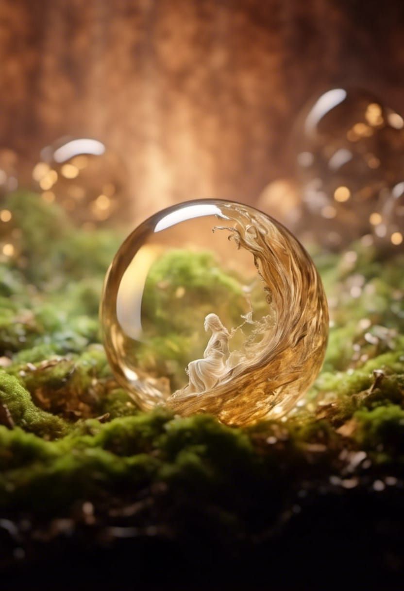 Elf Woman in Crystal Sphere: Baroque Woodcarving