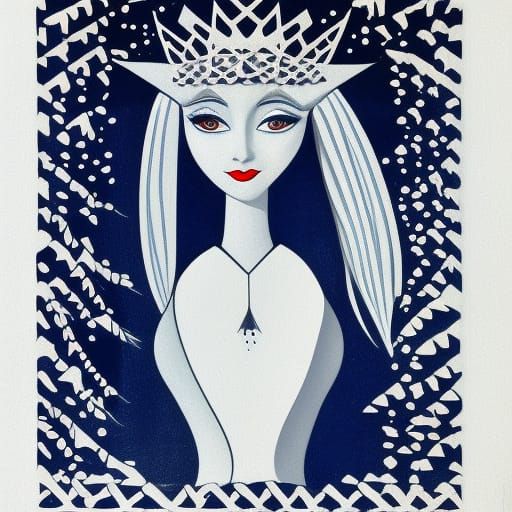 Monochrome Snow Queen in Geometric Fauvism Style