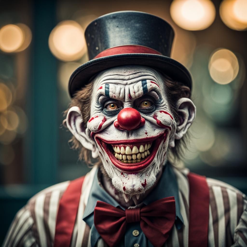 Maniacal Zombie Monkey Clown Bank Robber in Sharp Focus
