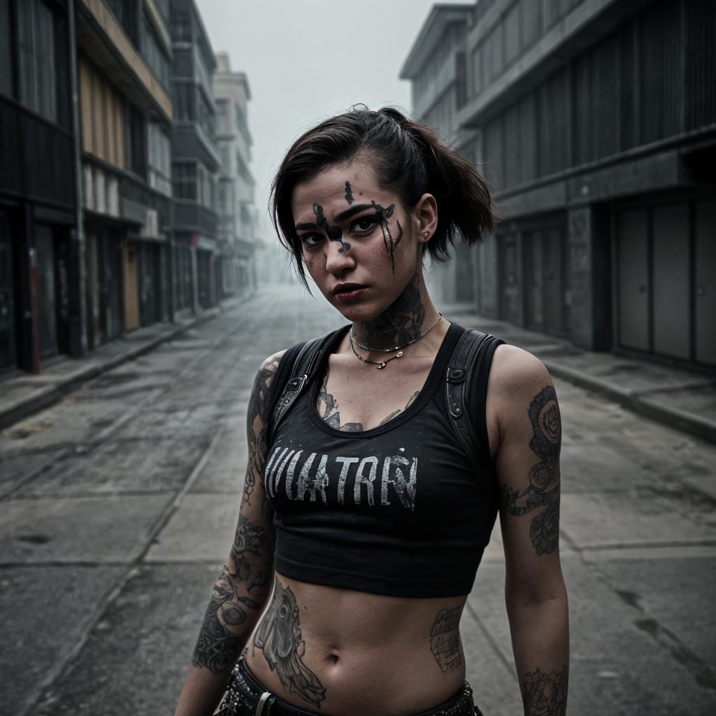 Punk Teenager with Gun in Photorealistic Style