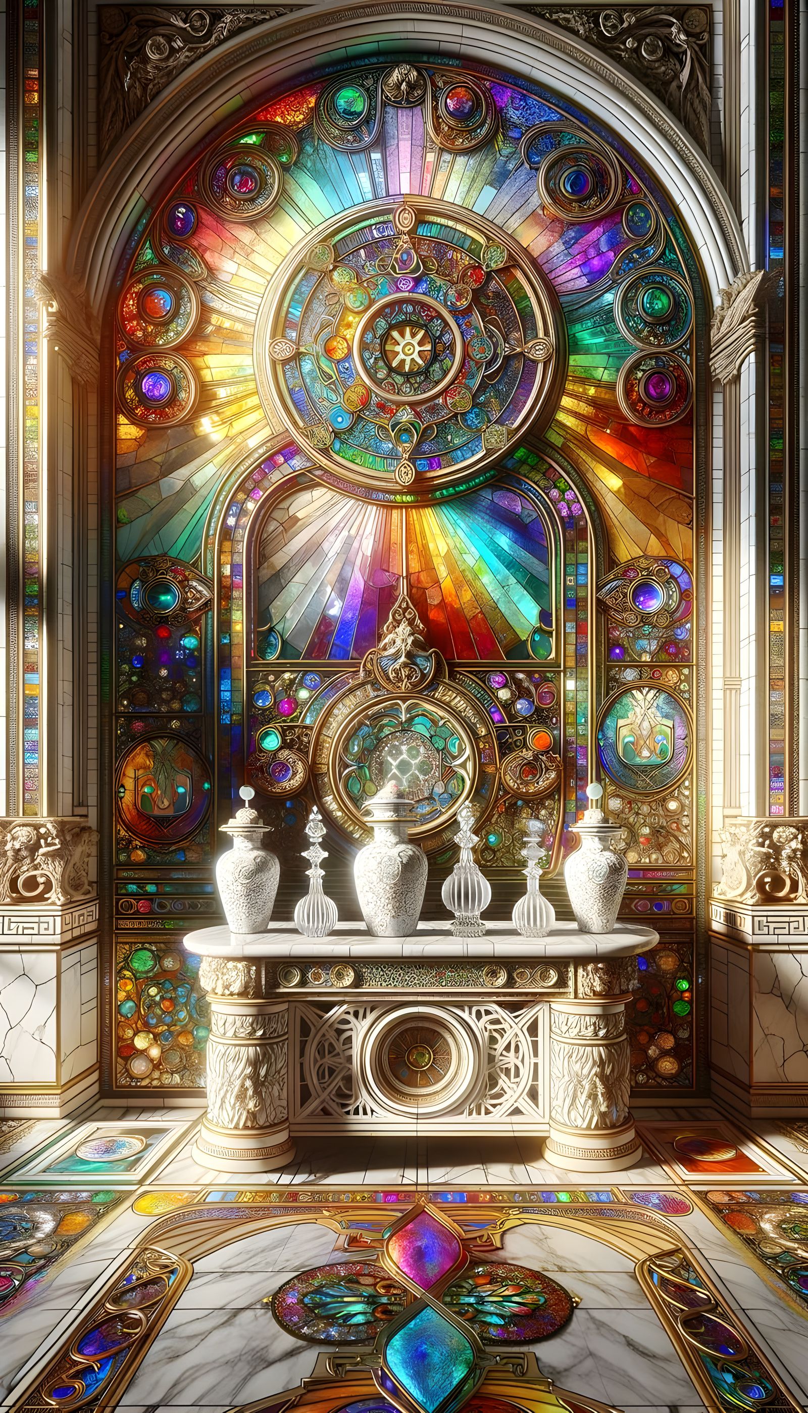 art deco designed stained glass window