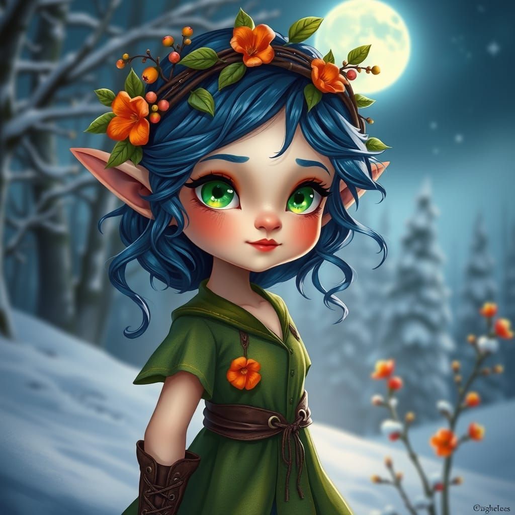Whimsical Fae Maiden in Enchanted Winter Wonderland