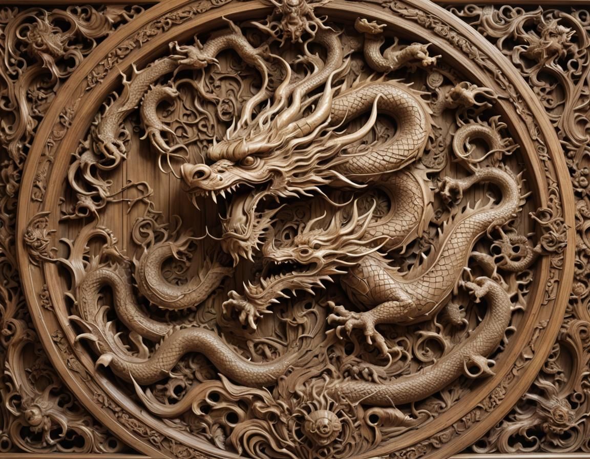 Dragon Wood Carving with Antique Furniture