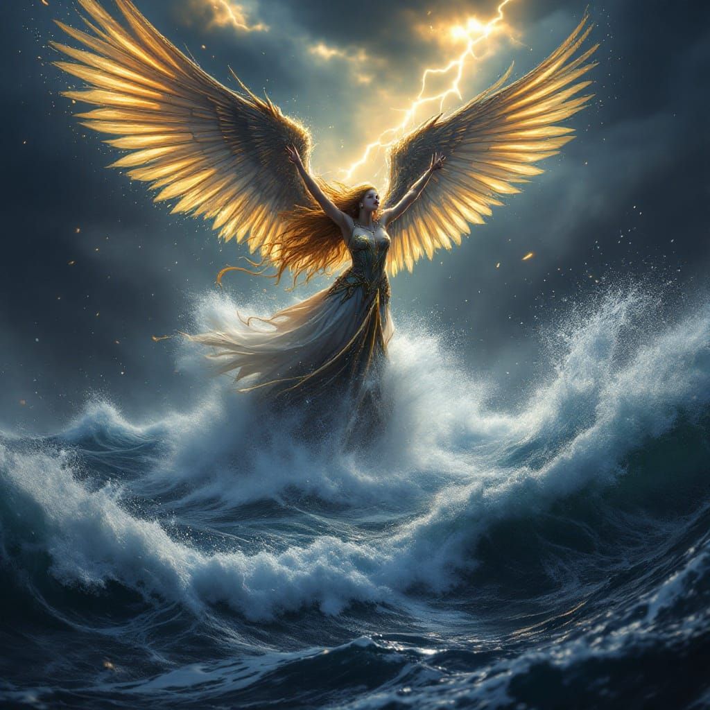 Valkyrie Rescue on Stormy Sea: Epic Concept Art