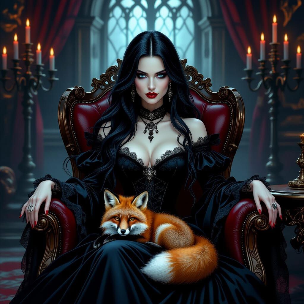 Gothic Vampire in Castle Parlor, Dark Fantasy Art