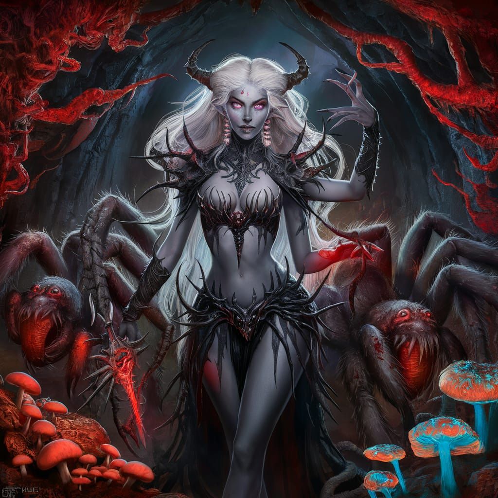 Drow Priestess of Lolth in a Spider Horde