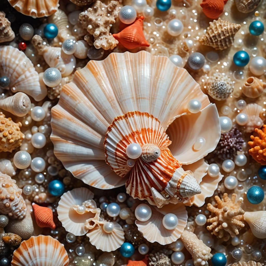 Underwater Macro: Colossal Seashell with Pearl and Coral