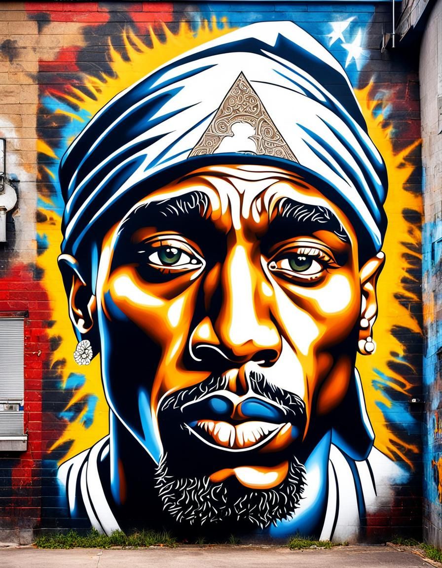 Hyperrealistic Graffiti Mural of Tupac Shakur