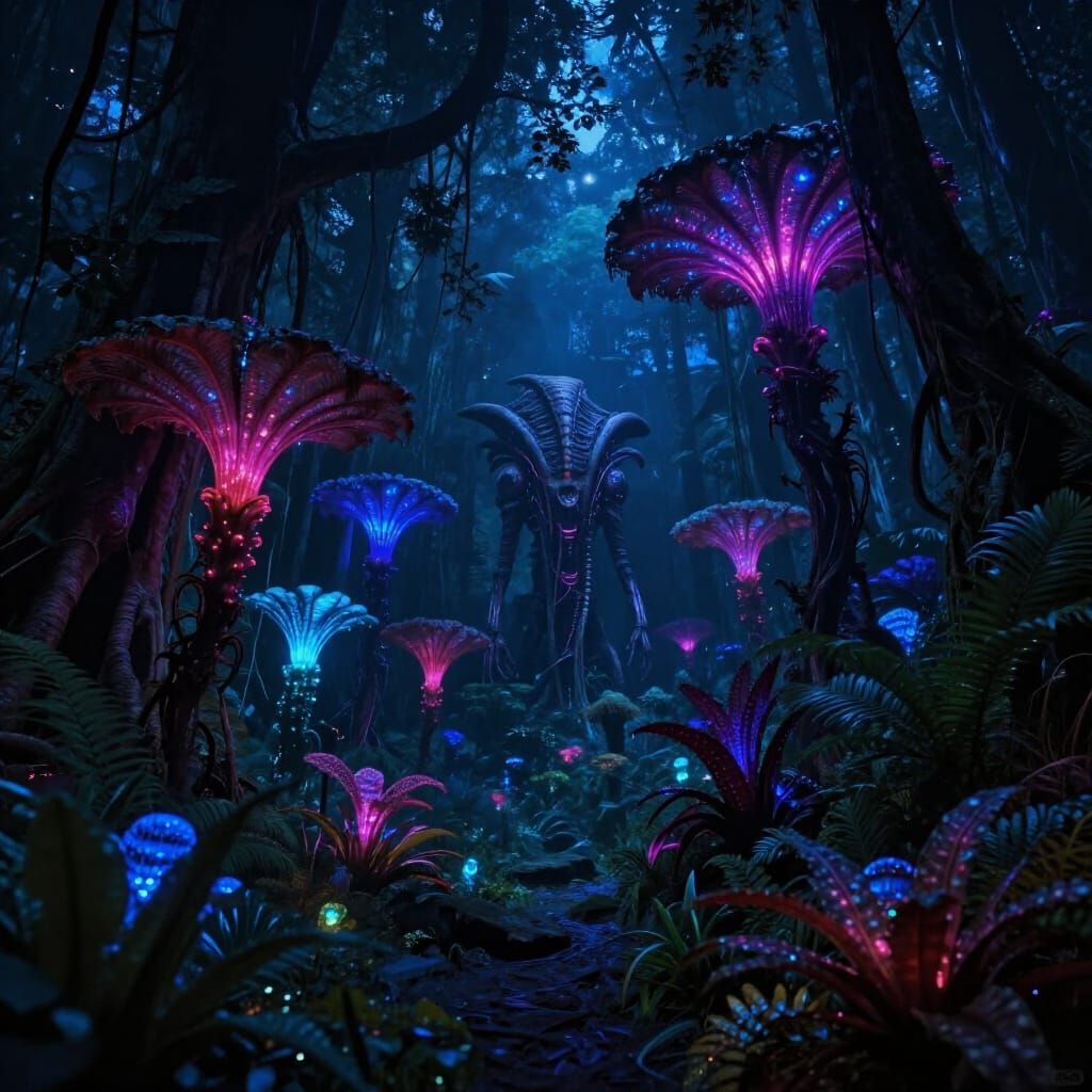 Glowing Amazon Rainforest Under Ethereal Starlight