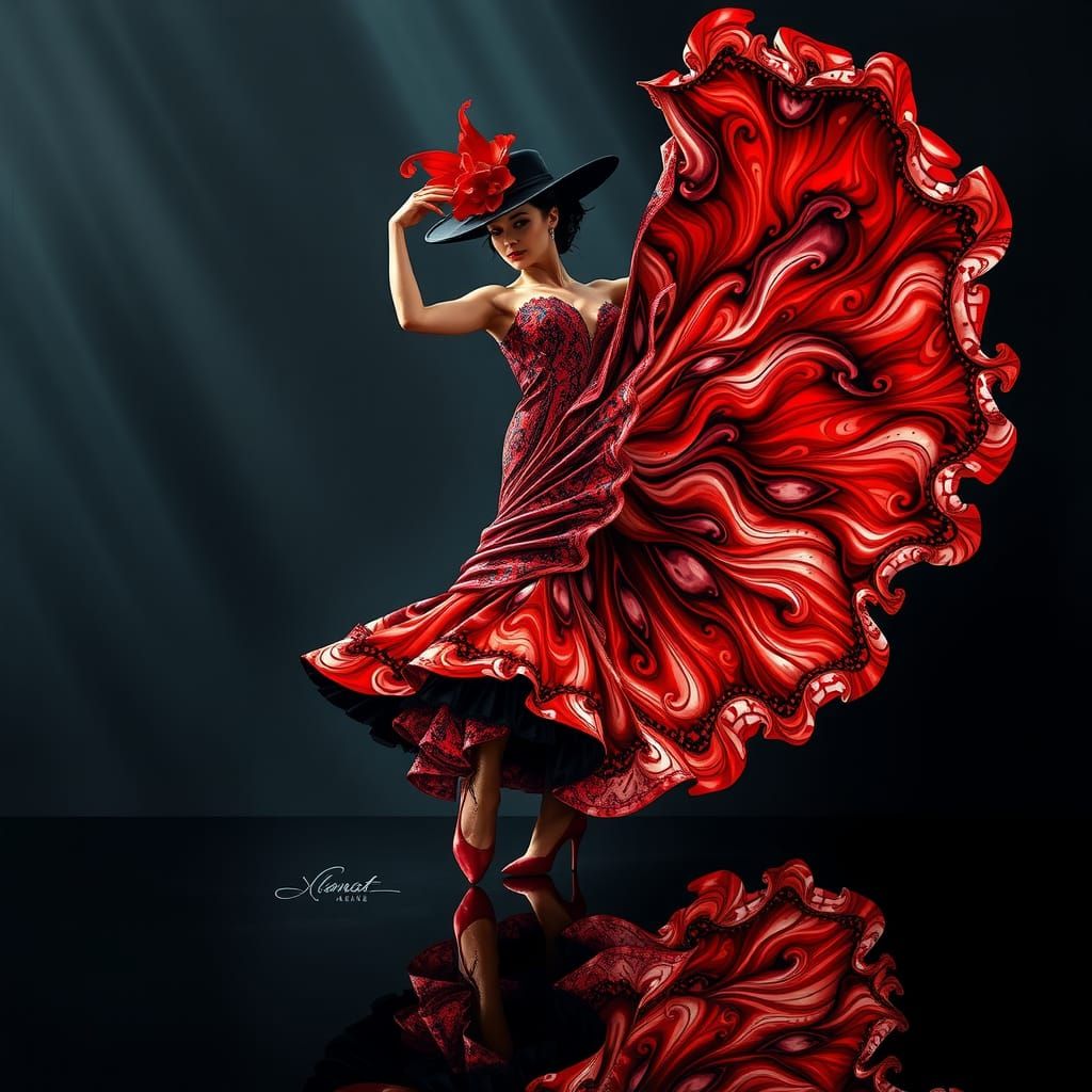 Flamenco Dancer in Red and Black Alcohol Ink Style