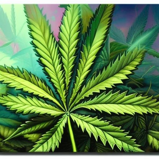 Ethereal Cannabis Plant Leaf in Hyperdetailed Fantasy