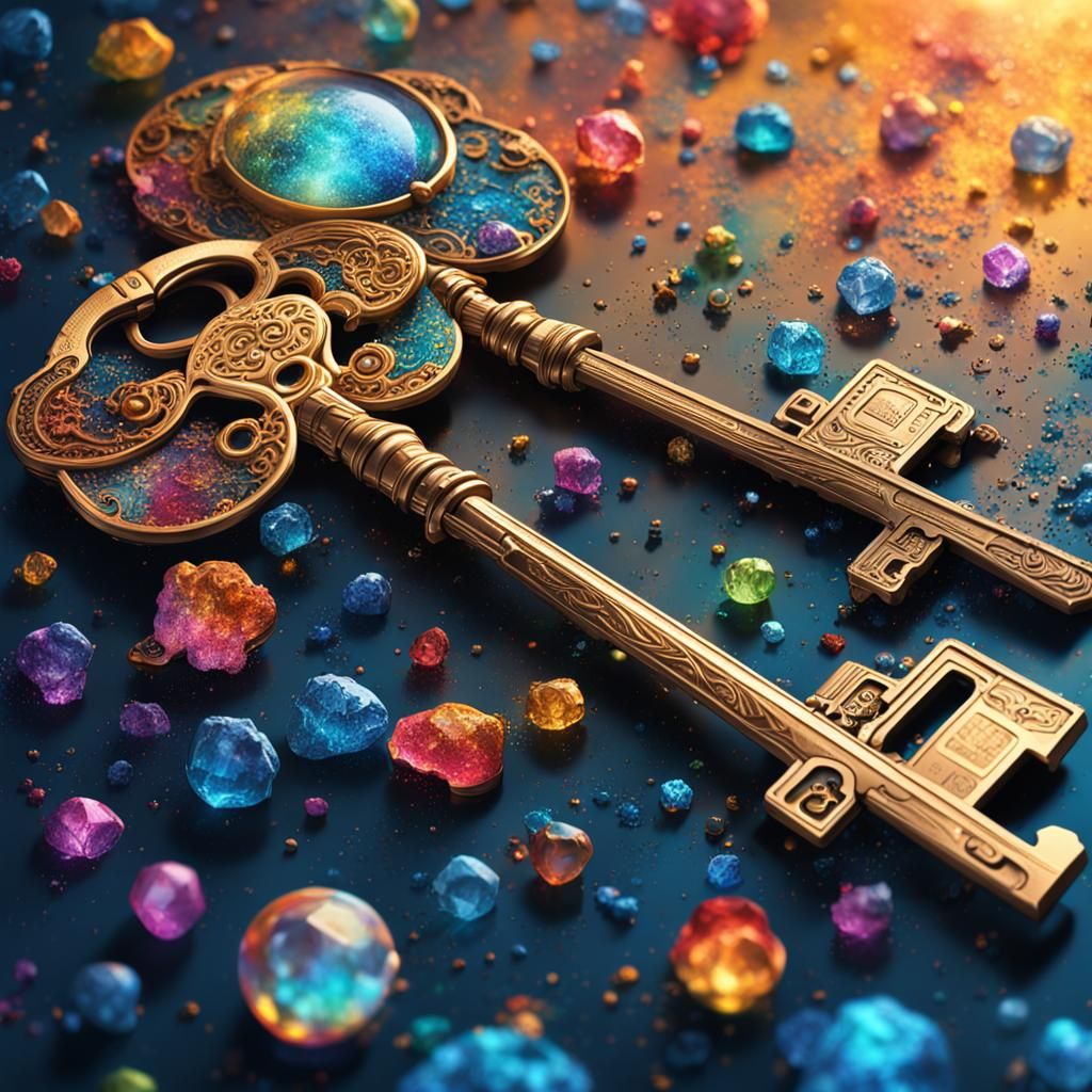 Keys of Cosmos: Hyperrealistic Splash Art