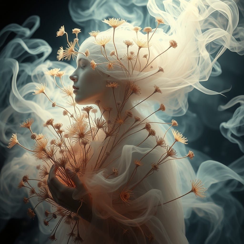 Mystical Woman in Dried Floral Bloom