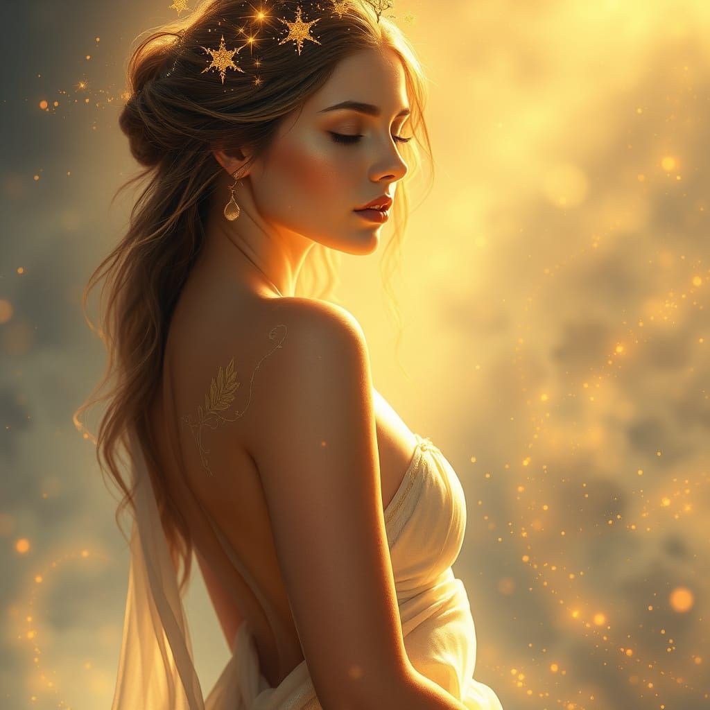 Ethereal Goddess in Golden Radiance