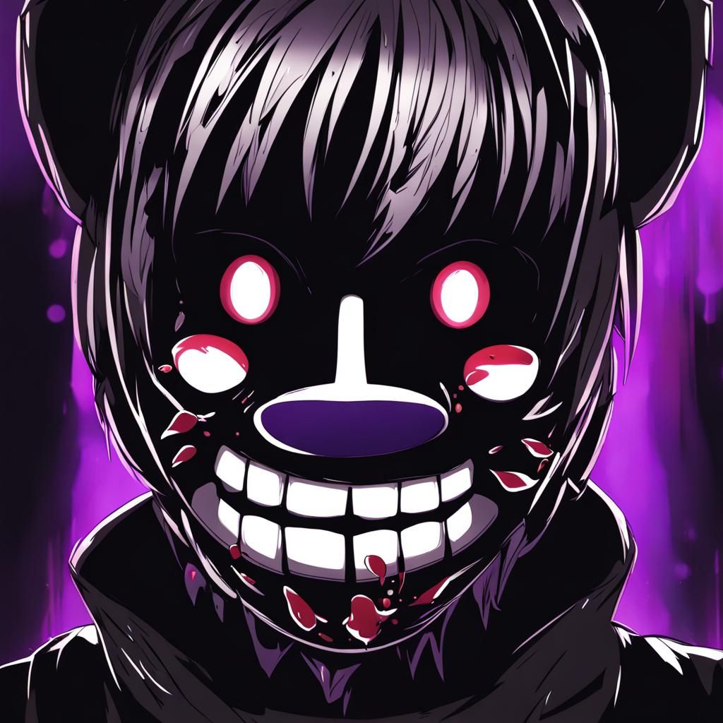 Terrifying Mask Character with Red Cheeks in Anime Art