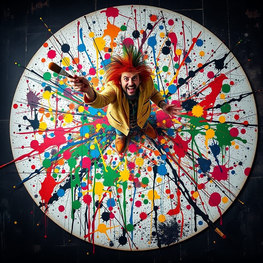 Dynamic Action Painting of Eccentric Artist