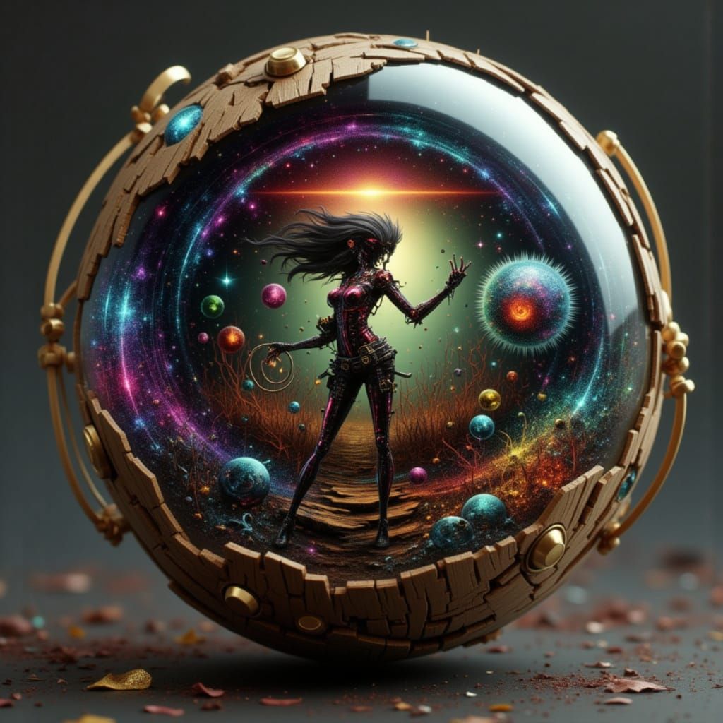 Cyberpunk Wooden Spy Ball with Female Thief