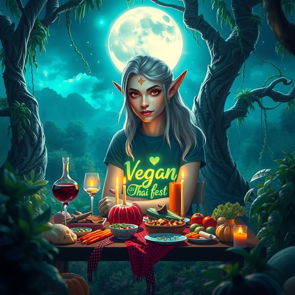 Enchanted Vegan Feast Under Moonlit Skies