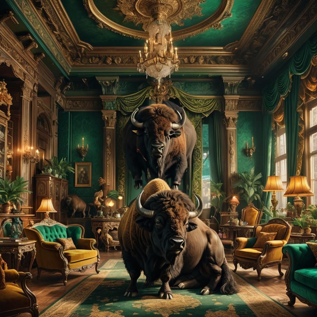 Buffalo and Bison in Victorian Living Room