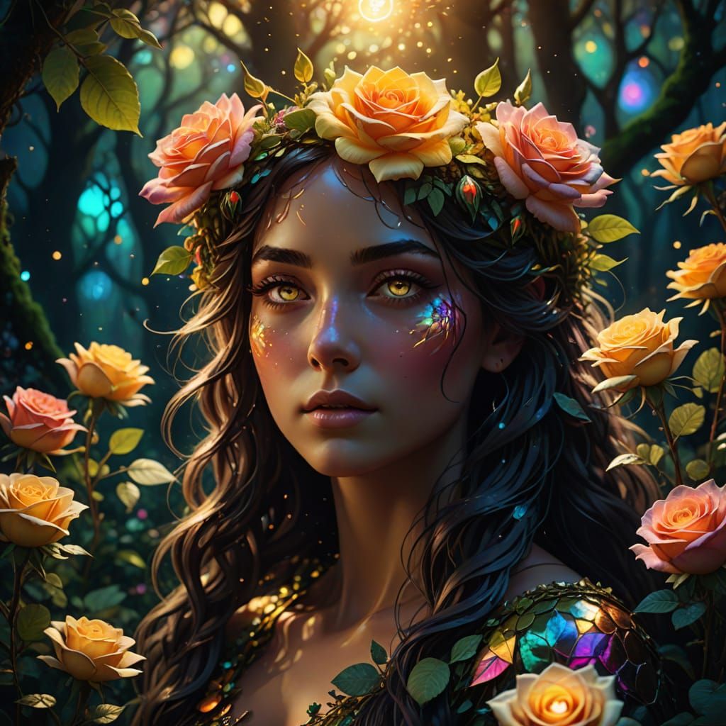 Ethereal Goddess of Roses in Vibrant Oil Painting Style