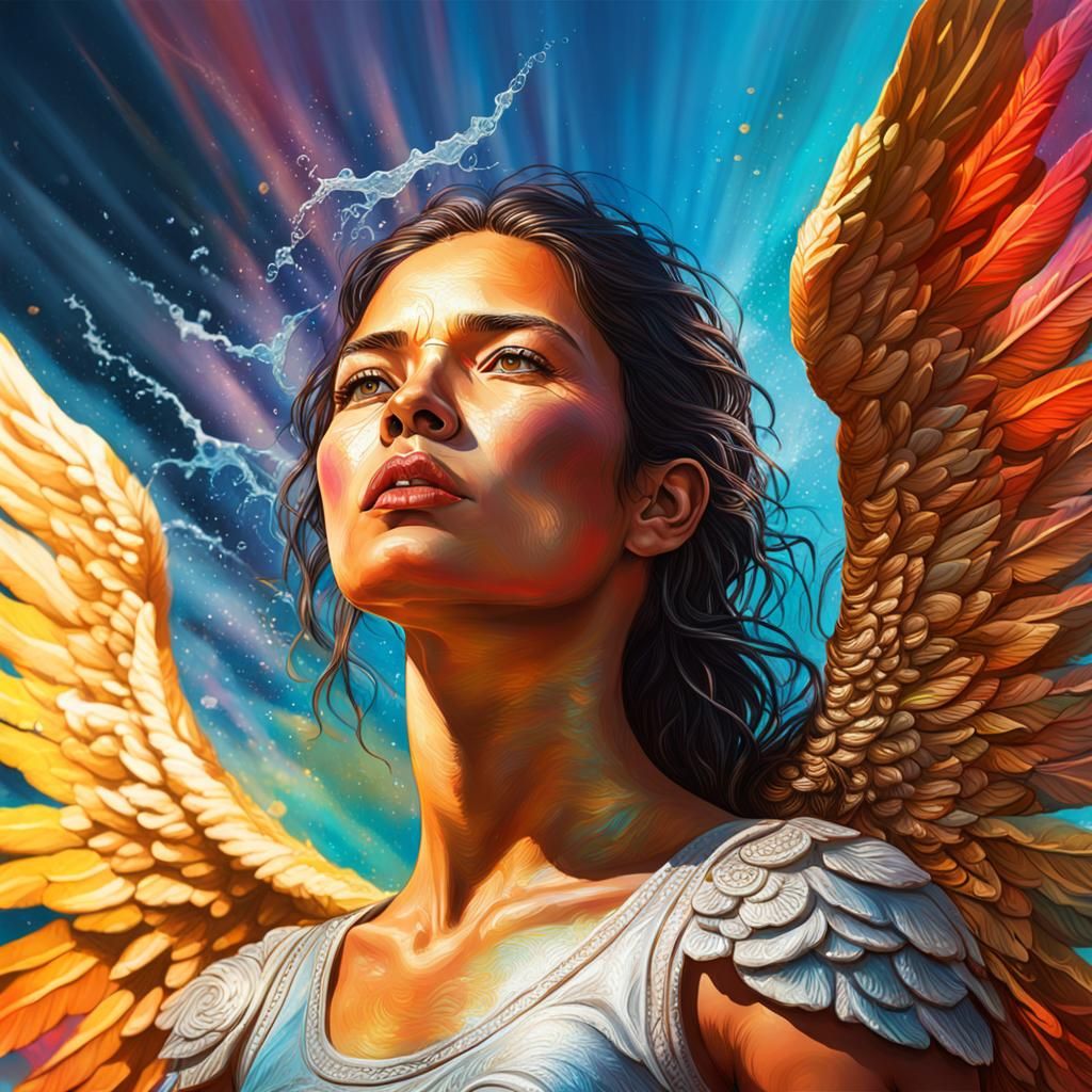 Light Warrior Angel Woman in Paradise: Hyperrealistic Art