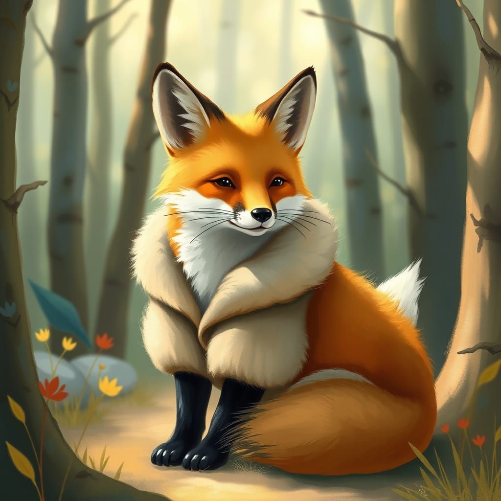 Serene Fox in Forest, Warm Earthy Tones