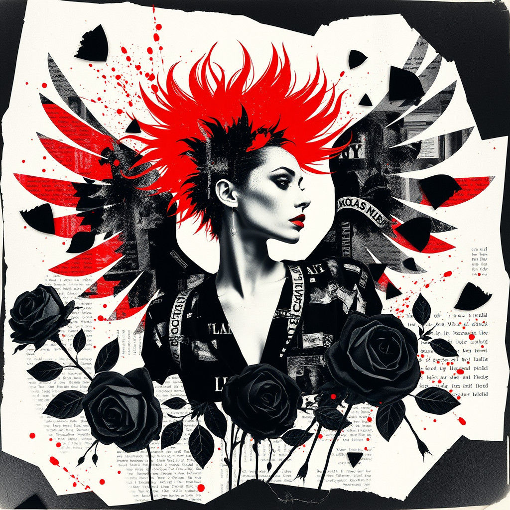 Dadaist Geometric Winged Form in Red and Black Photogram