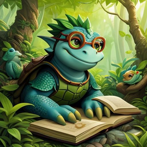 Whimsical Dragon Turtle in Lush Surroundings