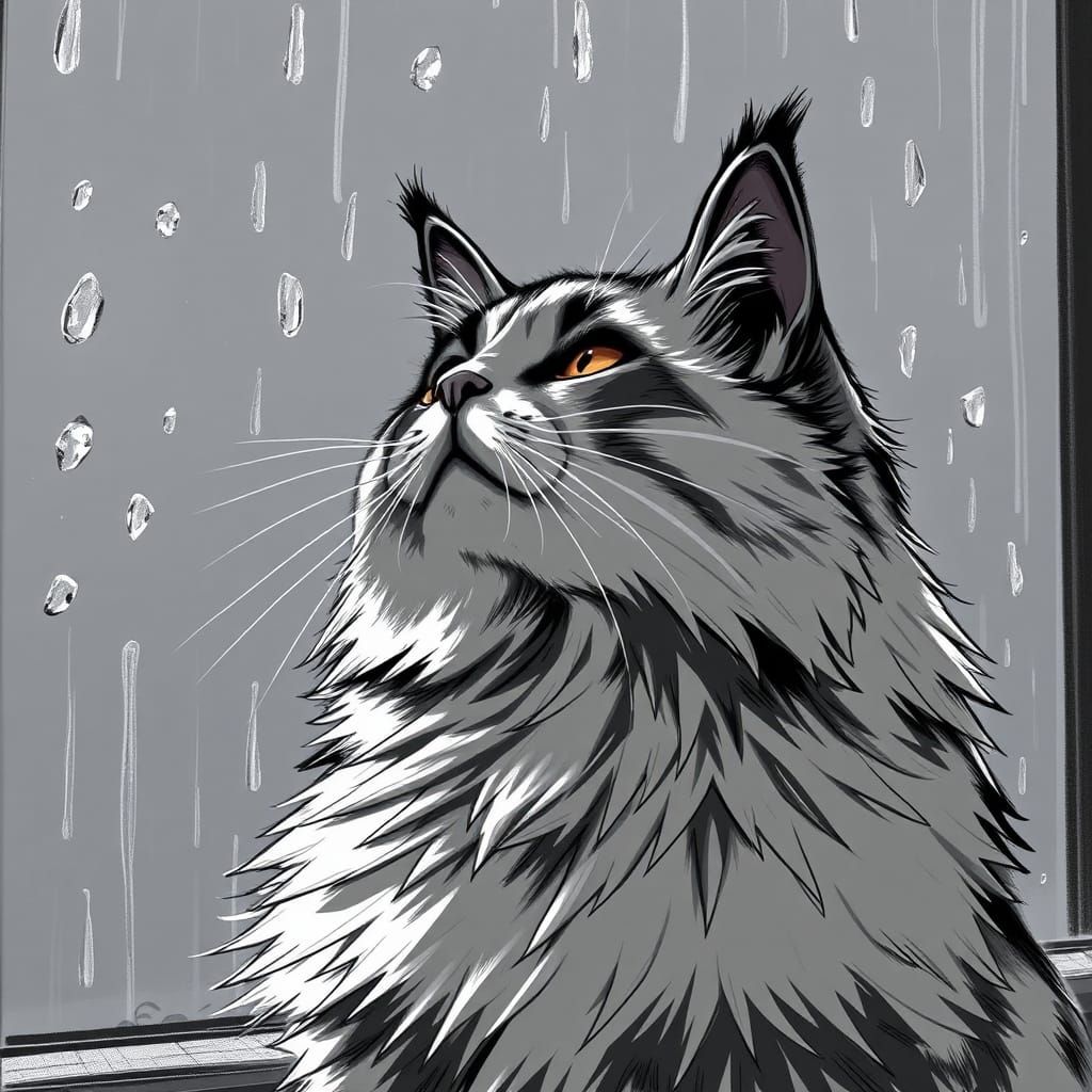 Stylized Cat Sketch in Black and White