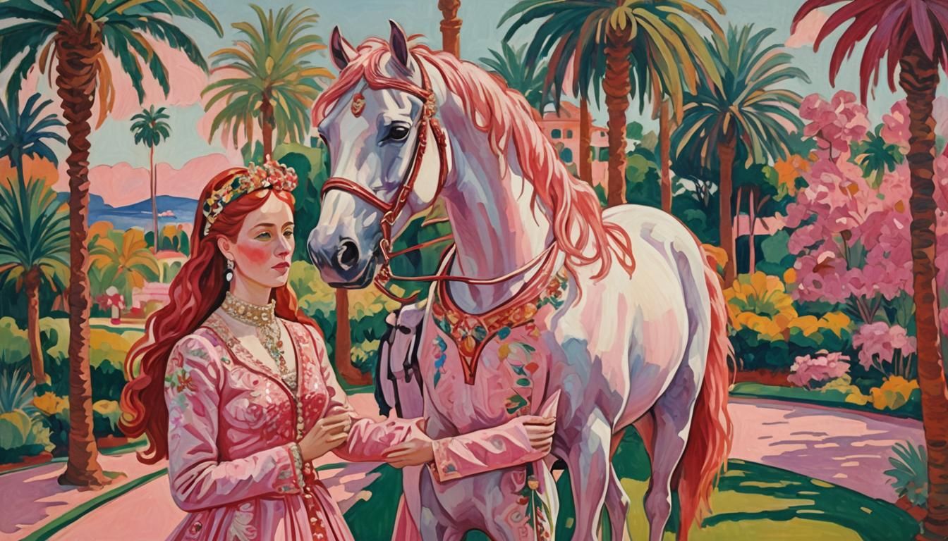 Fauvist Equestrian Portrait of Jeweled Pink Horse