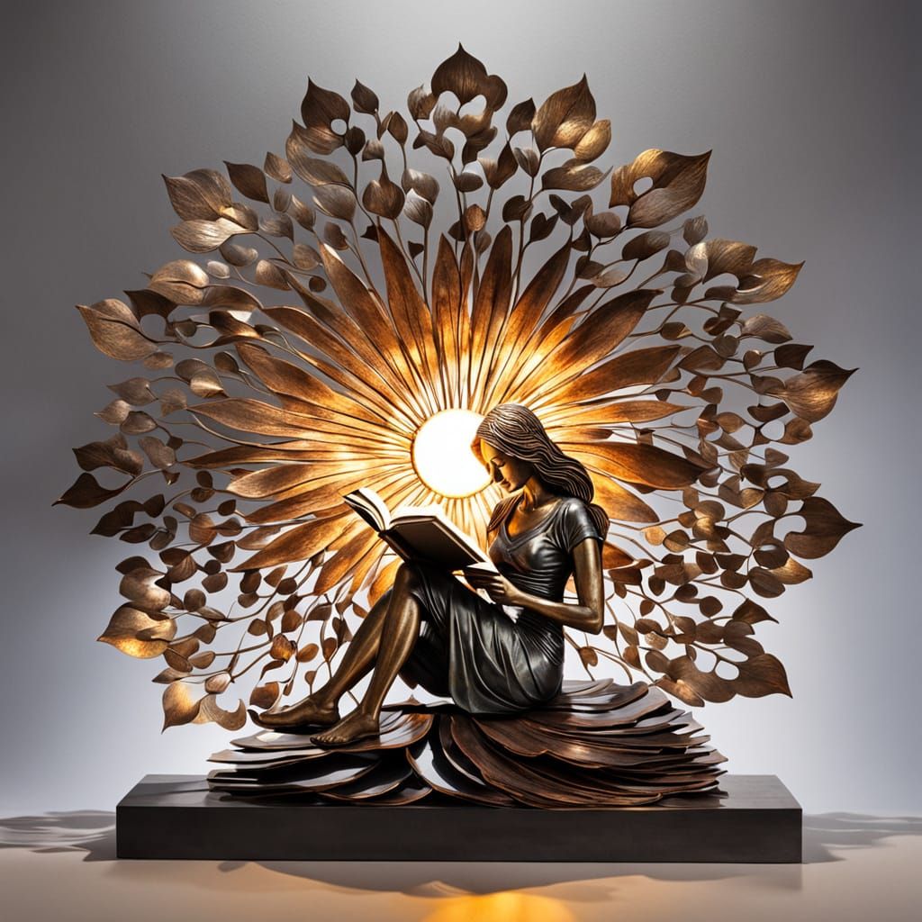 Metal Art: Woman Reading in Giant Flower